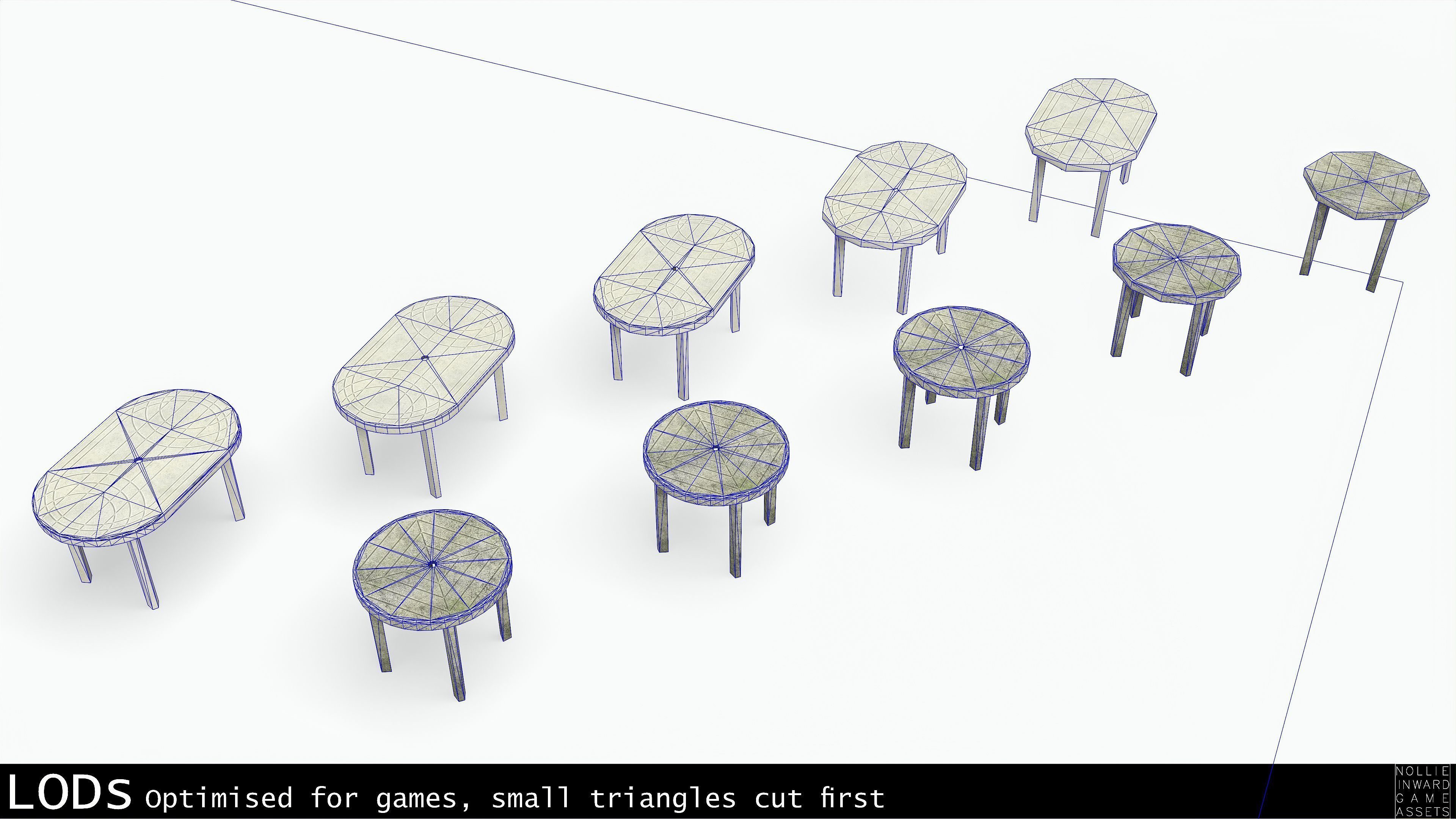 Garden Plastic Tables White - Long and Round Low-poly 3D model_1