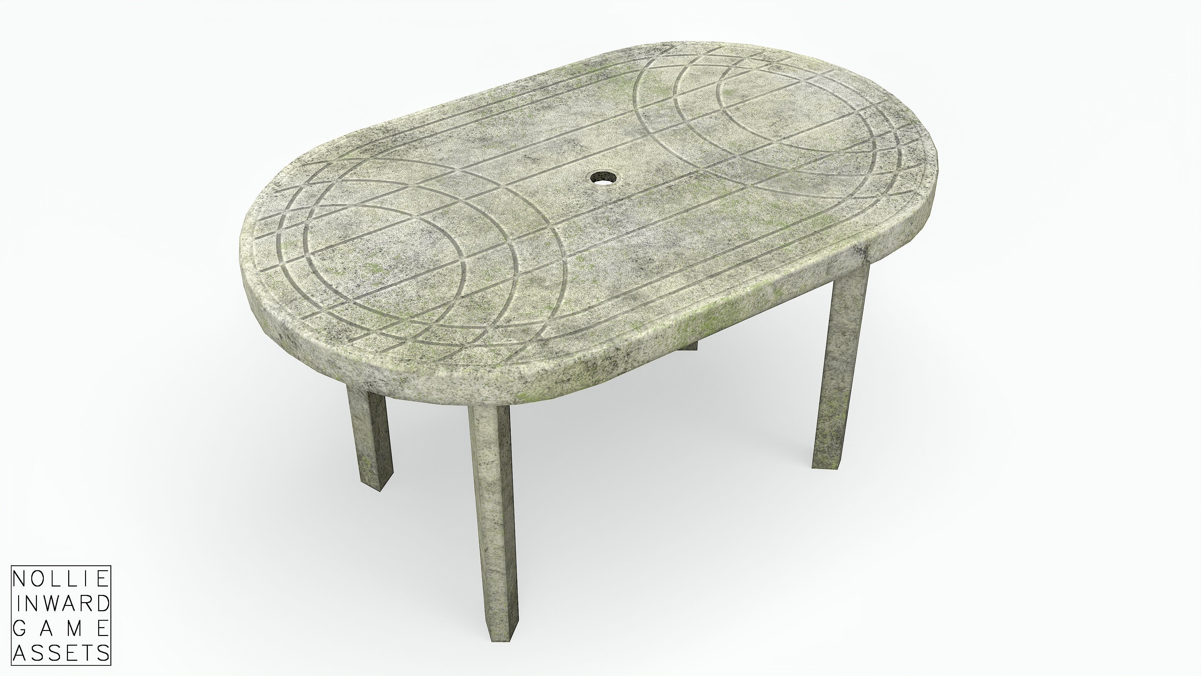 Garden Plastic Tables White - Long and Round Low-poly 3D model_8