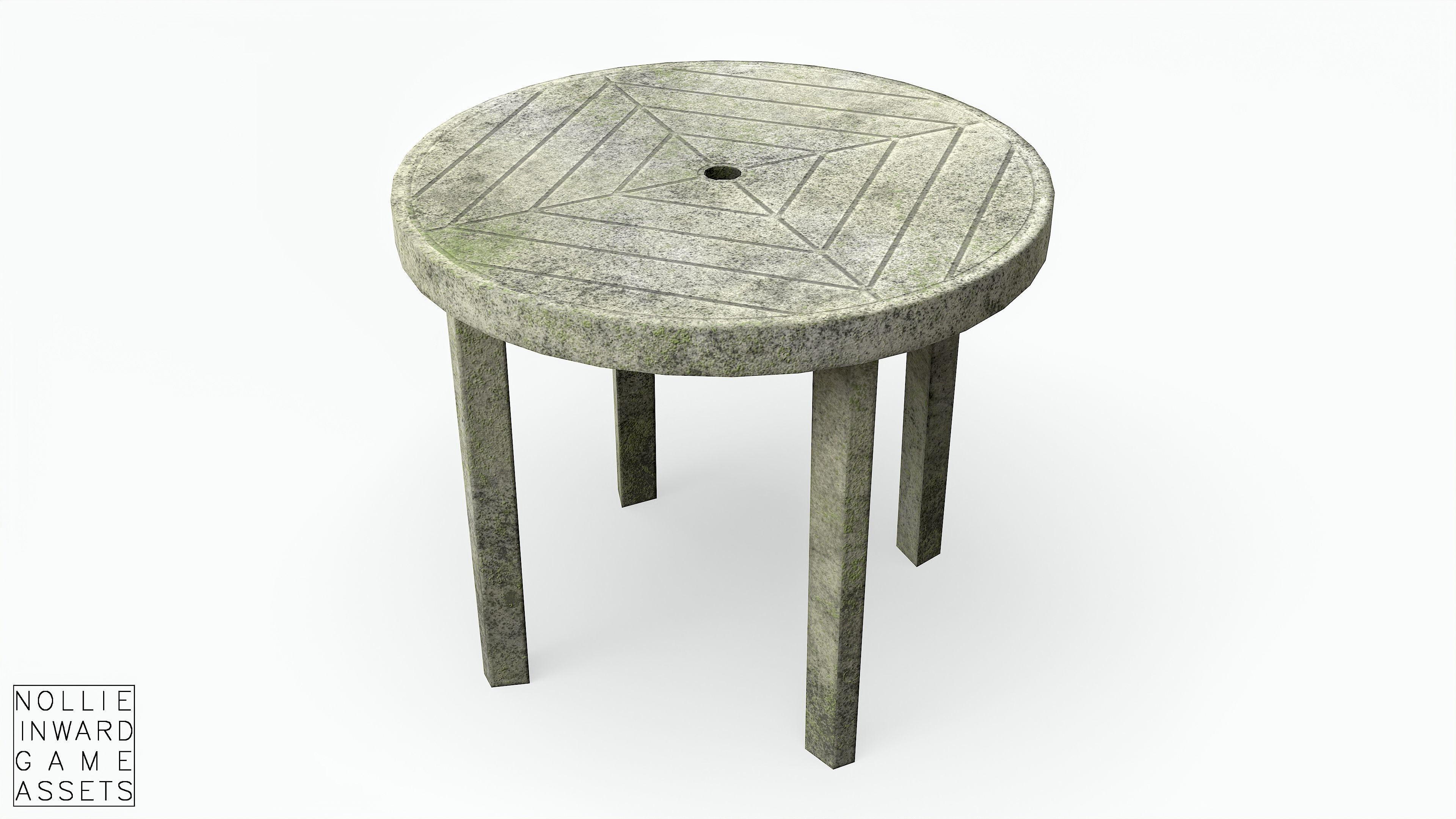 Garden Plastic Tables White - Long and Round Low-poly 3D model_12