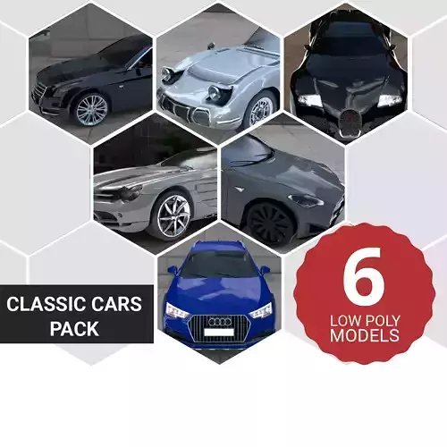 6 Luxury Cars Pack 3d lowpoly Collection 