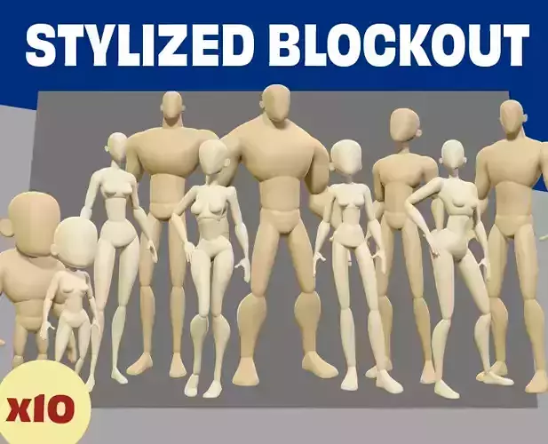Stylized Blockout Basemesh Collection 3D model