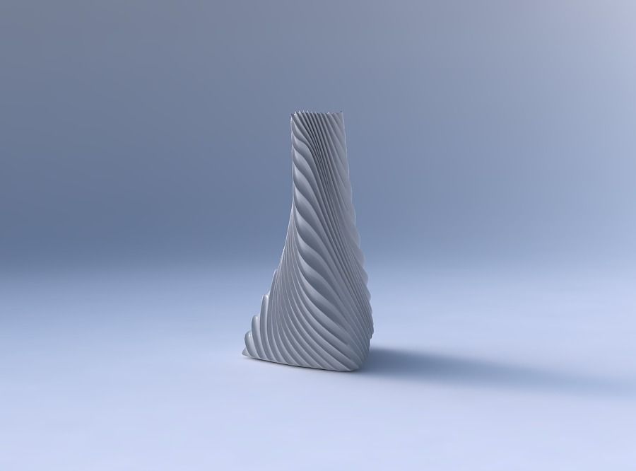 Vase twist tilted triangle with wavy extruded lines 2 3D print model_4
