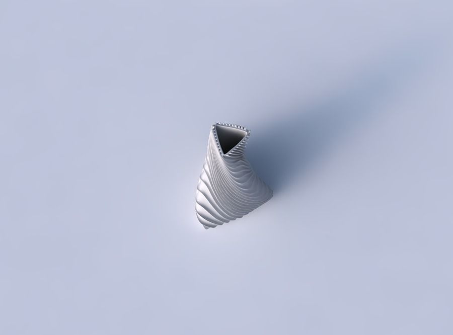 Vase twist tilted triangle with wavy extruded lines 2 3D print model_2