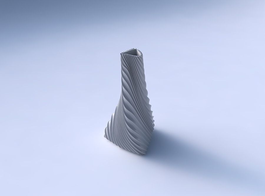 Vase twist tilted triangle with wavy extruded lines 2 3D print model_3