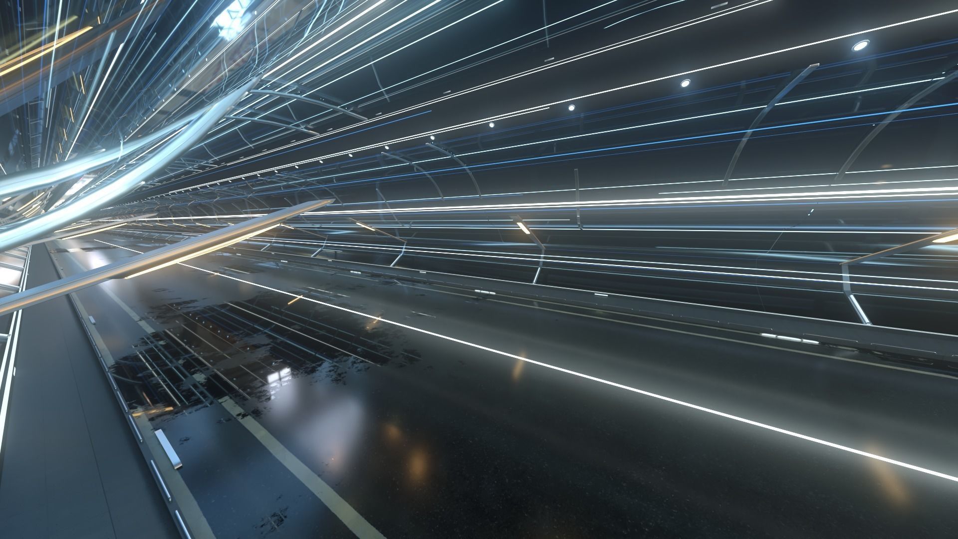 Light shuttle racing science fiction tunnel 3D model_2