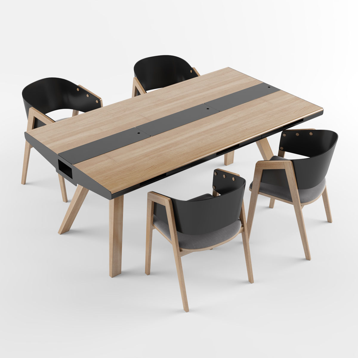 VOX Nature dining table with VOX Uni chair black 3D model_1