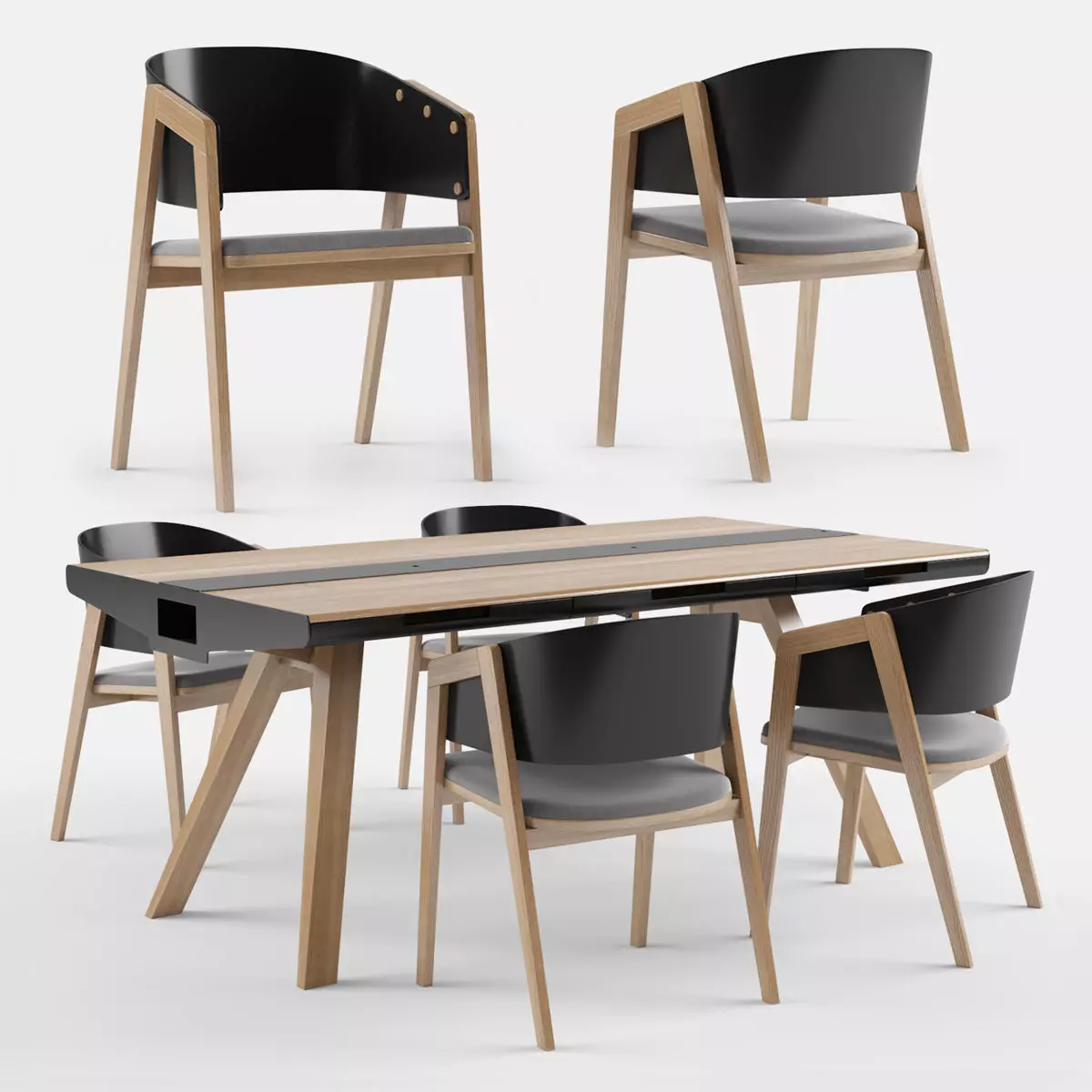 VOX Nature dining table with VOX Uni chair black 3D model_0