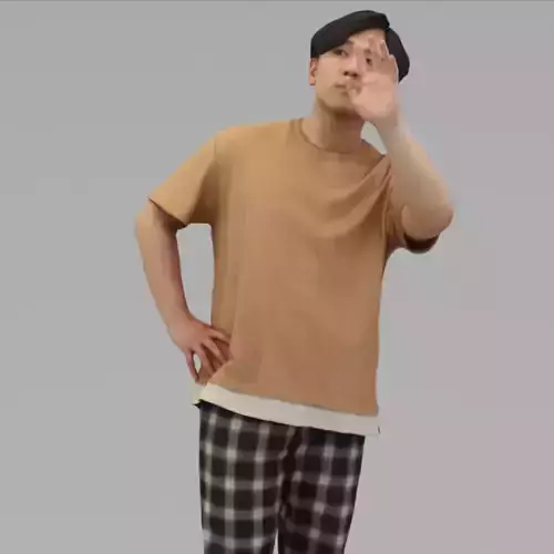 A Relaxed Man Saying Hi In Half Body Portrait 