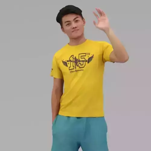 A Young Man Saying Hi In Half Body Portrait 