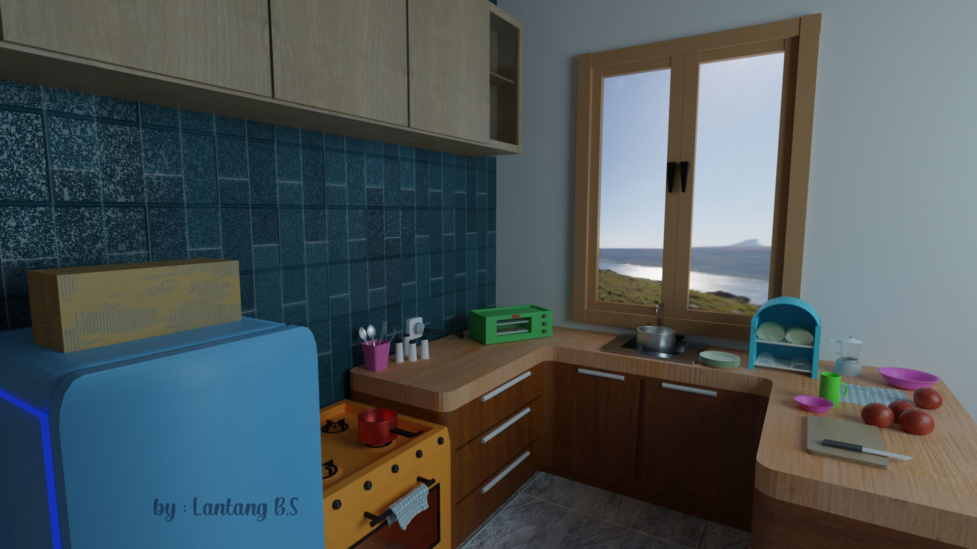 Kitchen lowPoly 3D model_1