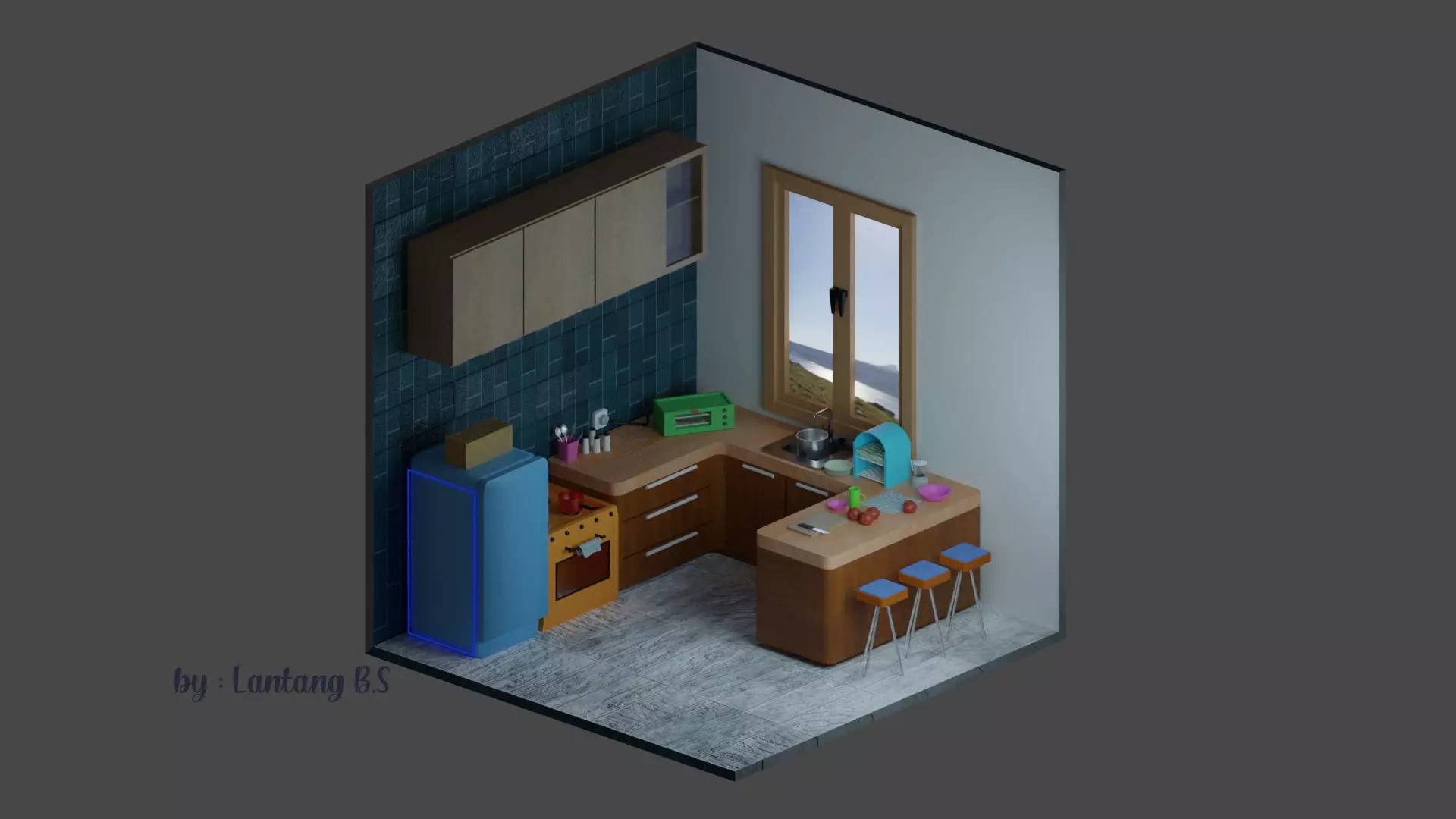 Kitchen lowPoly 3D model_0