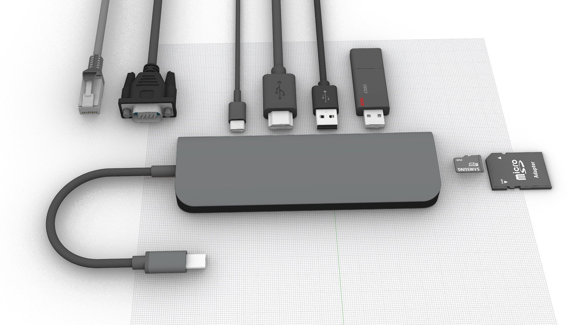 Network Cable Head SD Card Data Cable VGA HDMI Docking station 3D model_7