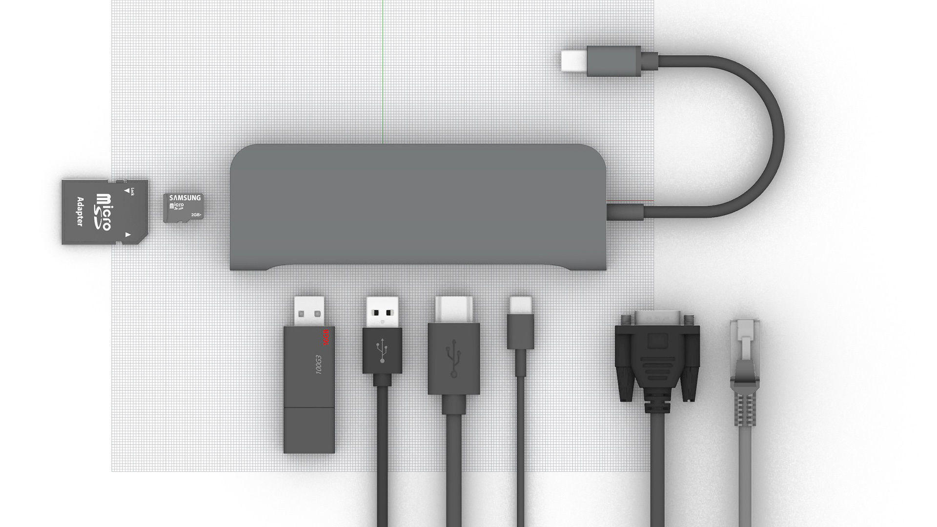 Network Cable Head SD Card Data Cable VGA HDMI Docking station 3D model_8