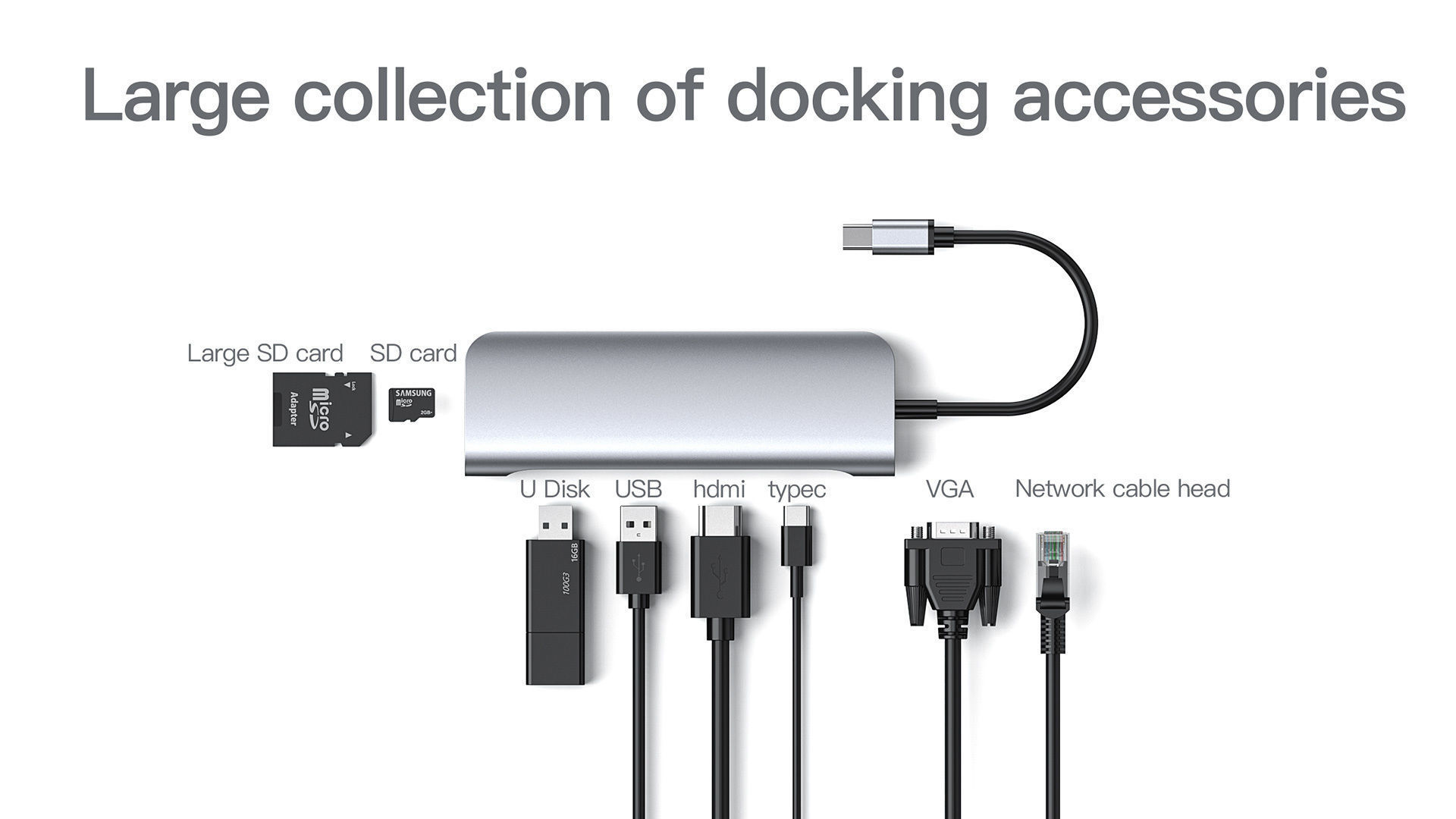 Network Cable Head SD Card Data Cable VGA HDMI Docking station 3D model_1