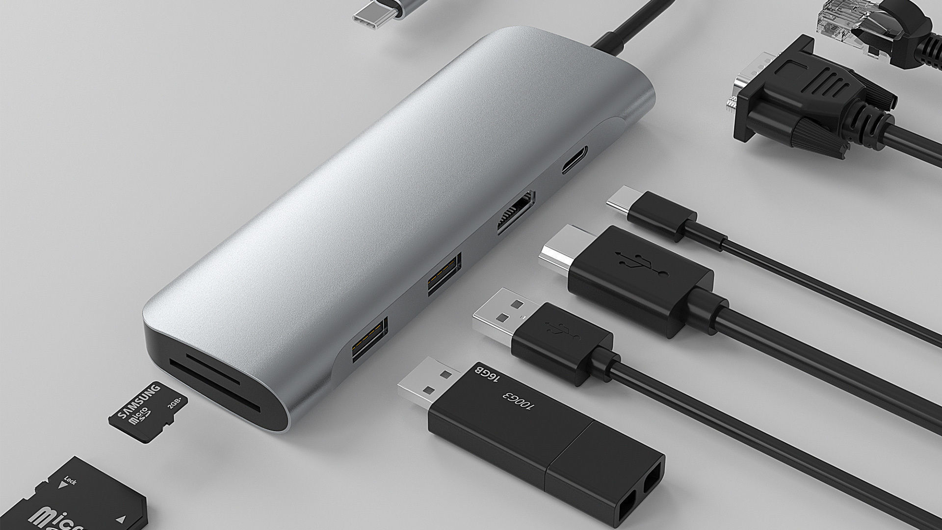 Network Cable Head SD Card Data Cable VGA HDMI Docking station 3D model_3