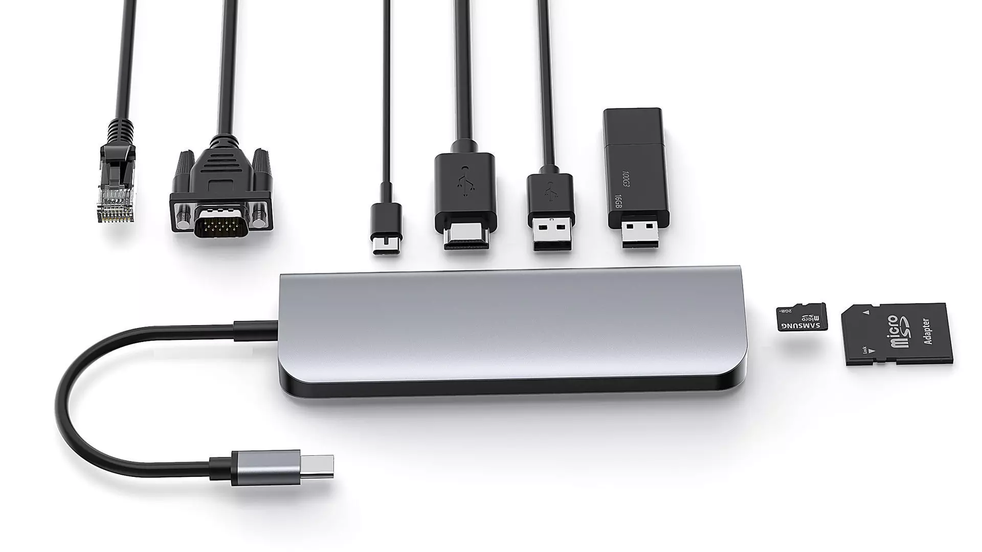 Network Cable Head SD Card Data Cable VGA HDMI Docking station 3D model_0