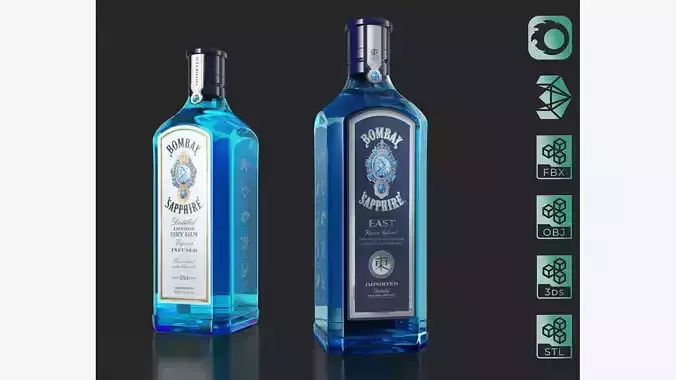 Bombay Sapphire East Gin bottles set 01  3D model