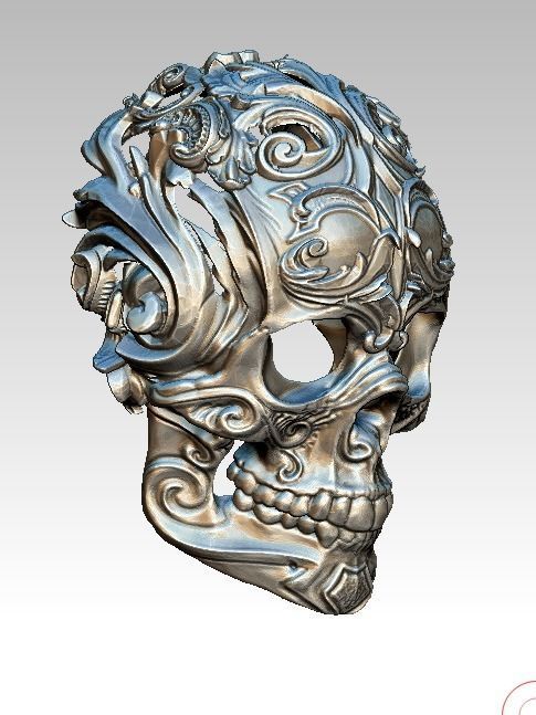 Carved Pattern Floral Modern Art Human Skull  3D print model_2