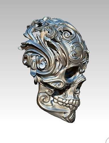 Carved Pattern Floral Modern Art Human Skull  3D print model