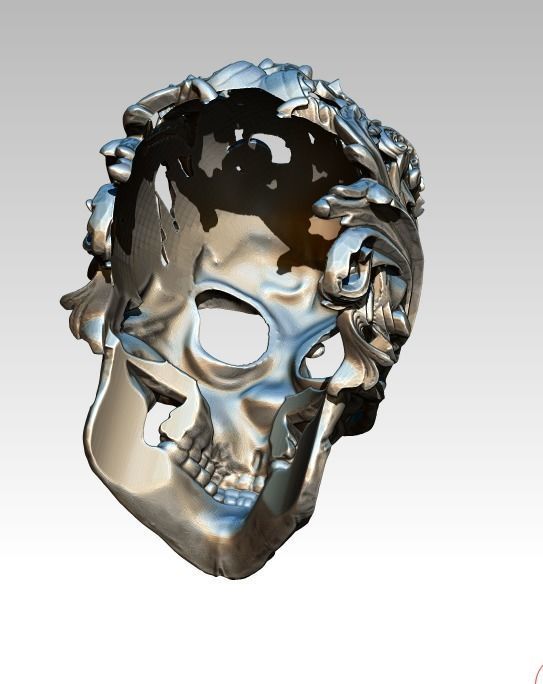 Carved Pattern Floral Modern Art Human Skull  3D print model_4