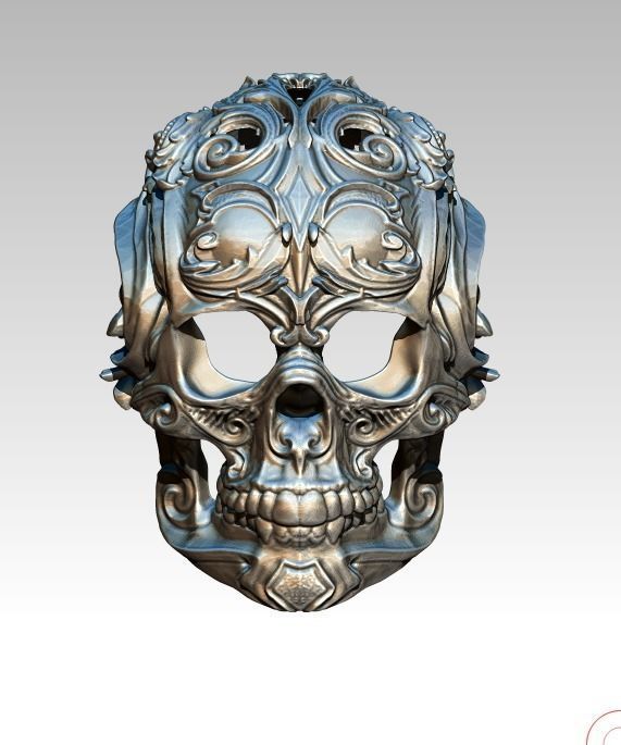 Carved Pattern Floral Modern Art Human Skull  3D print model_3
