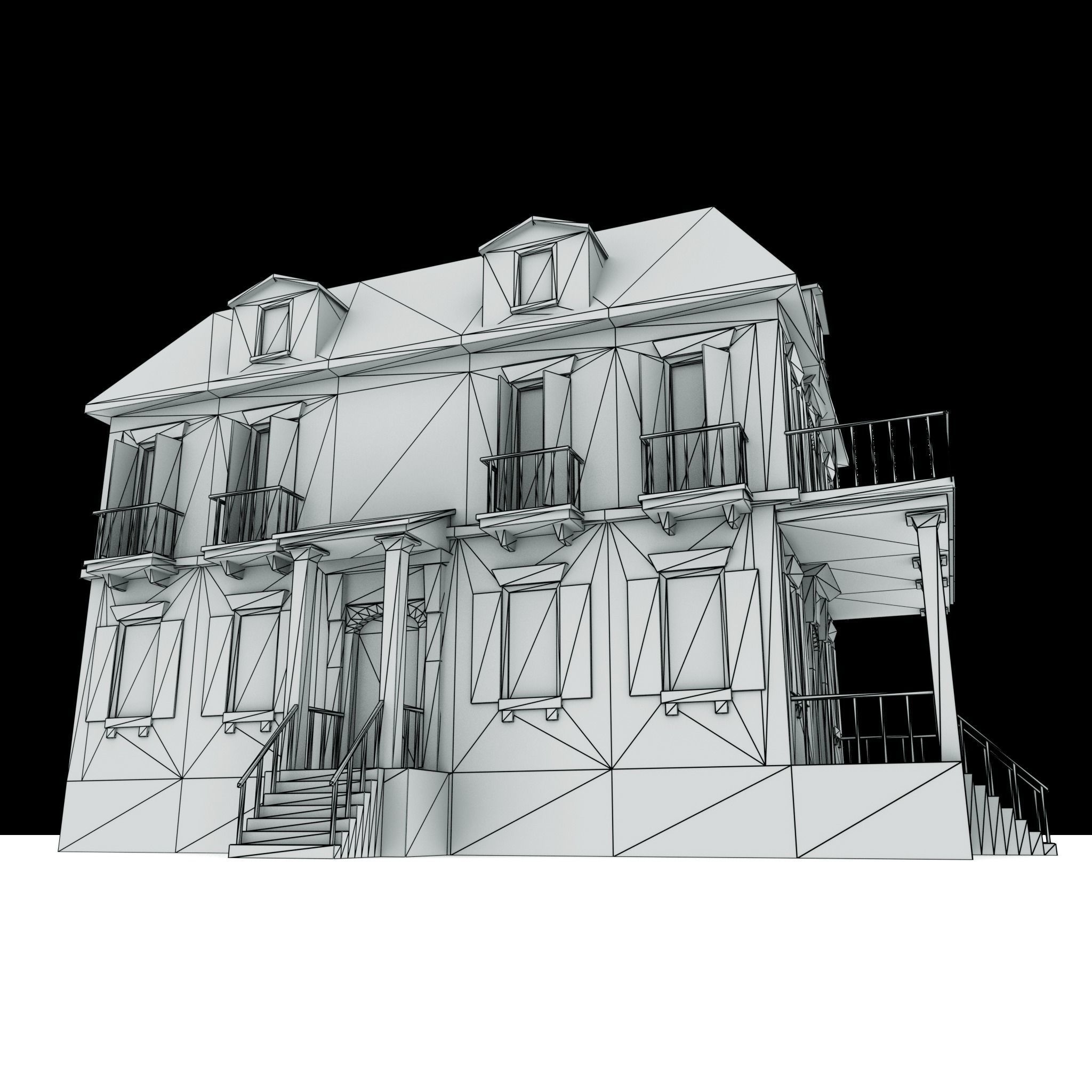 Residential house 02 Low-poly 3D model_8