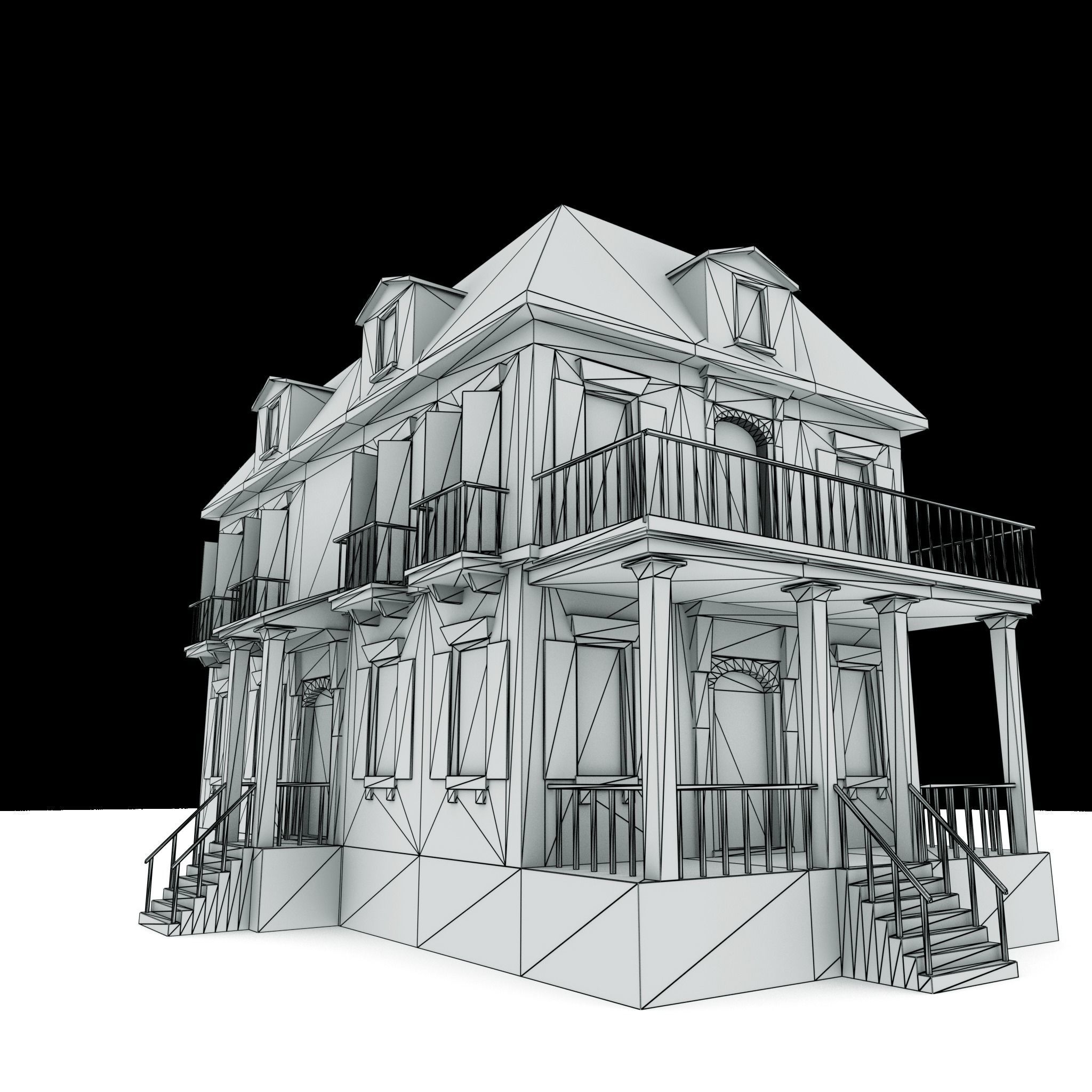 Residential house 02 Low-poly 3D model_2