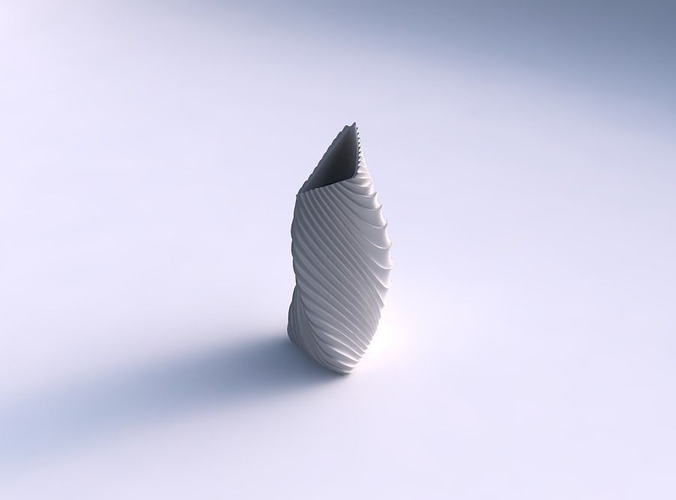 Vase twist tipped triangle with wavy extruded lines 2