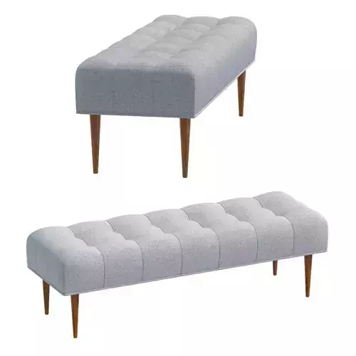 Modern Button Tufted Bench Upholstered in Pale Grey  