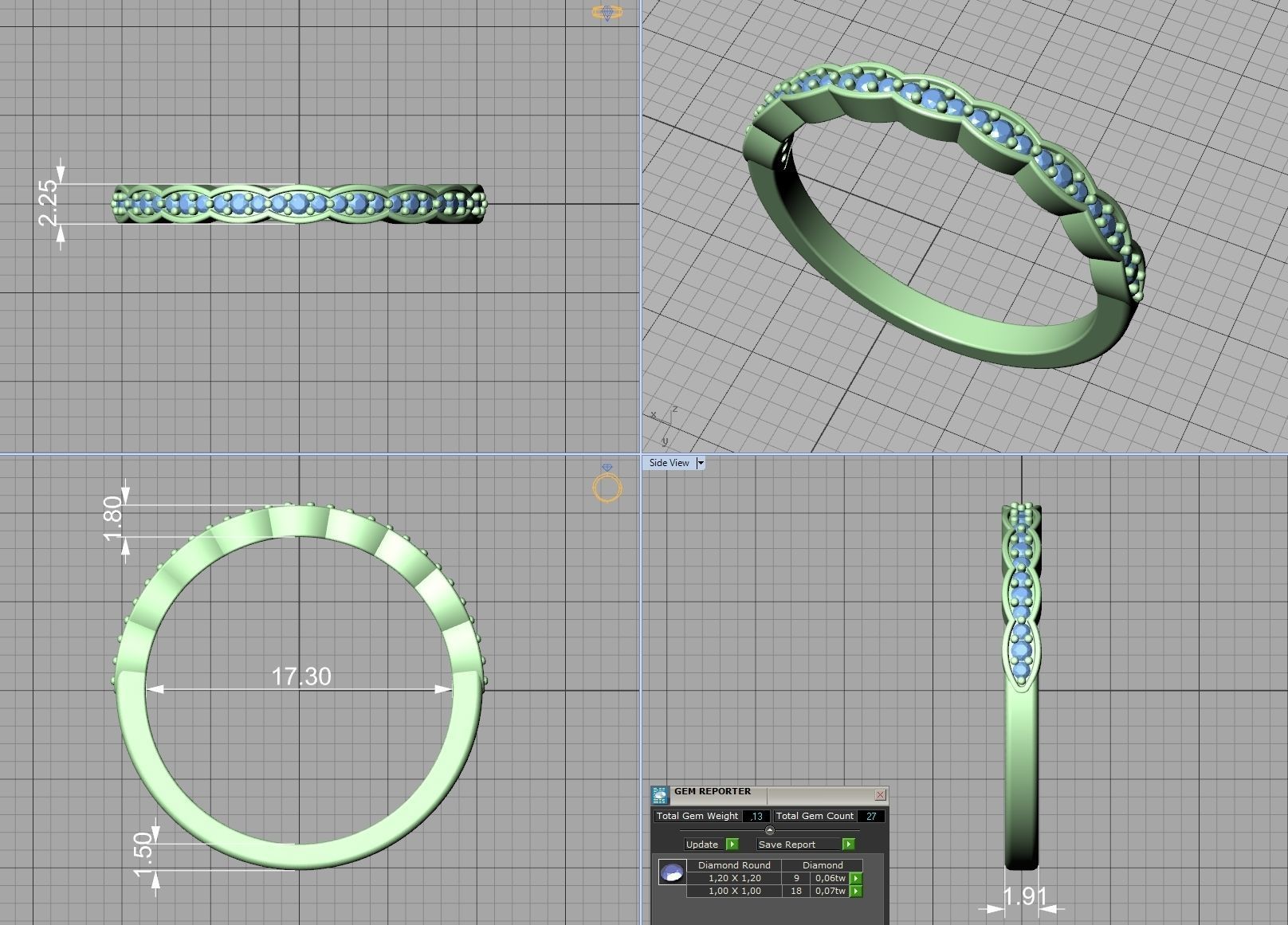 Vintage Diamond Wedding Band printable 3dmodel 3D print model_10