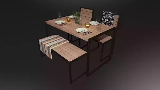 Dinner table including tableware cutlery candles and decorations