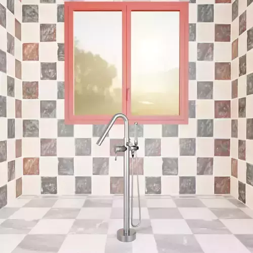 3D Model of Floor Mounted Tub Filler - Faucet Low-poly 3D model