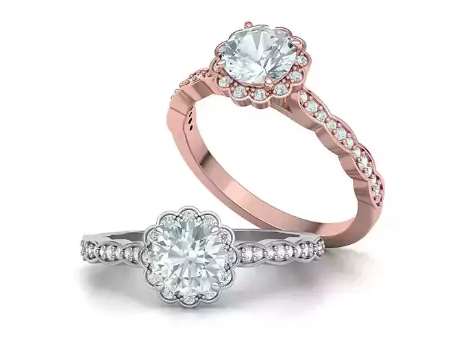 Vintage Halo Engagement Ring 1ct Stone printable 3dmodel 3D print model