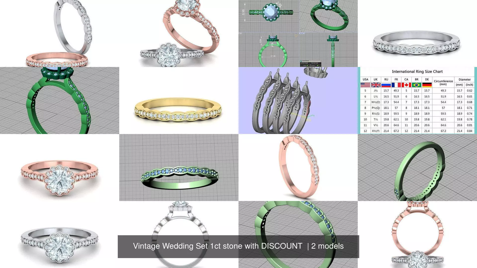 Vintage Wedding Set 1ct stone with DISCOUNT  3D Model Collection_1