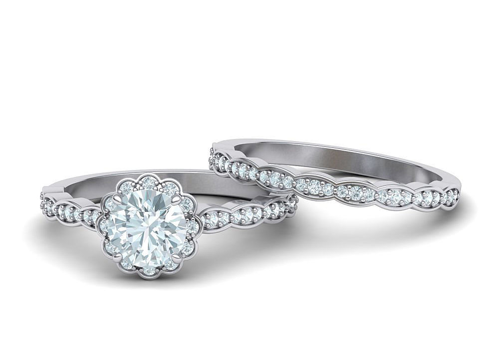 Vintage Wedding Set 1ct stone with DISCOUNT  3D Model Collection_2