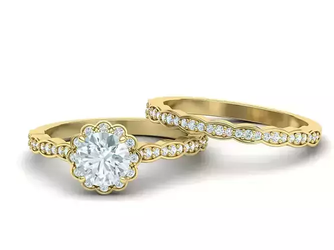 Vintage Wedding Set 1ct stone with DISCOUNT  3D Model Collection
