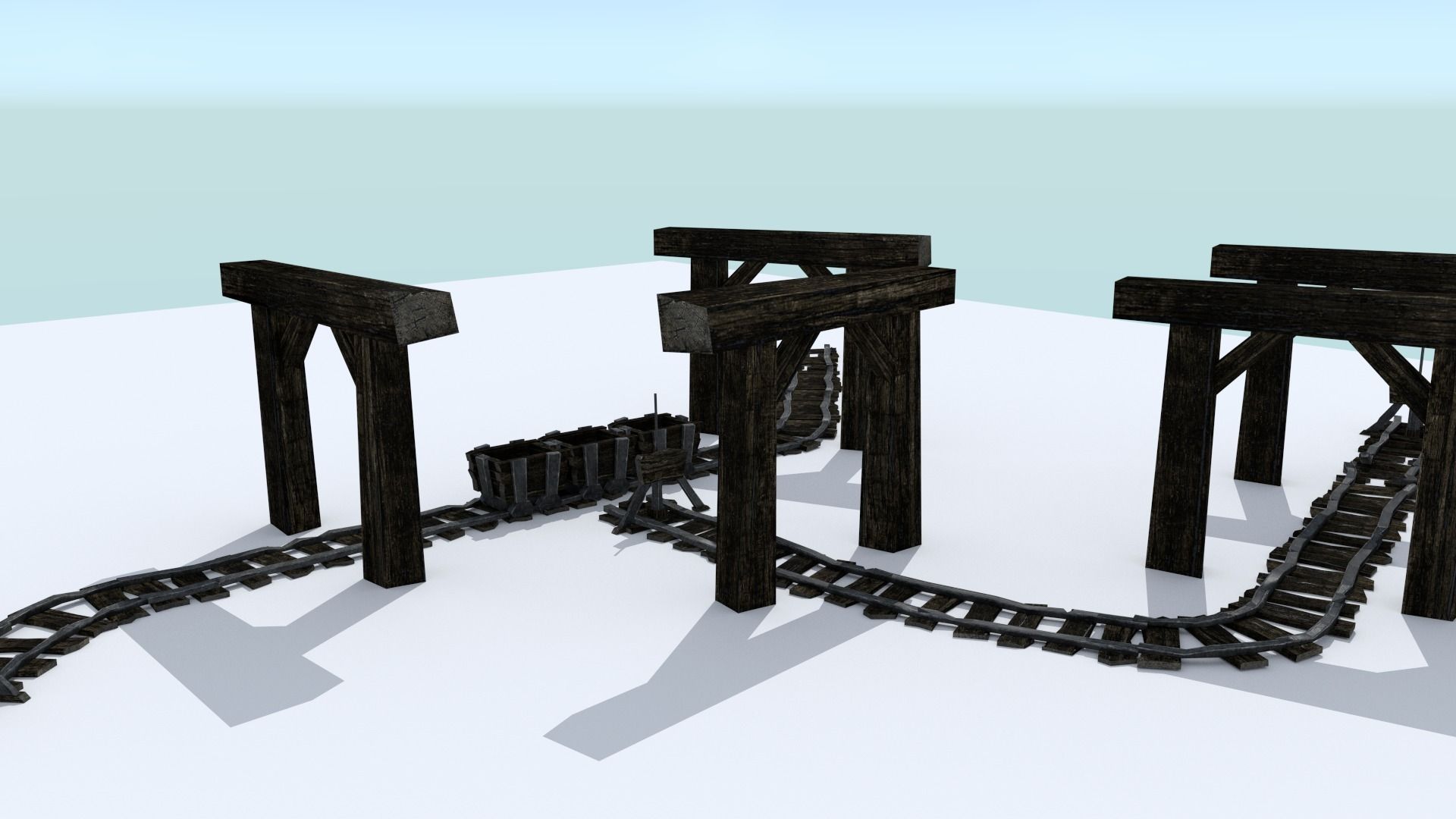 Medieval Mine Cart Tracks - Modular Low-poly 3D model_1