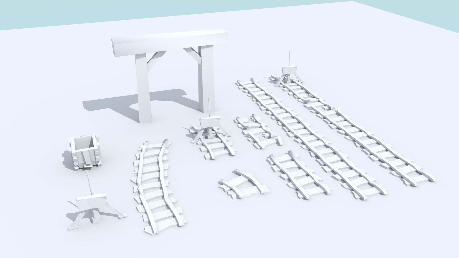 Medieval Mine Cart Tracks - Modular Low-poly 3D model_3