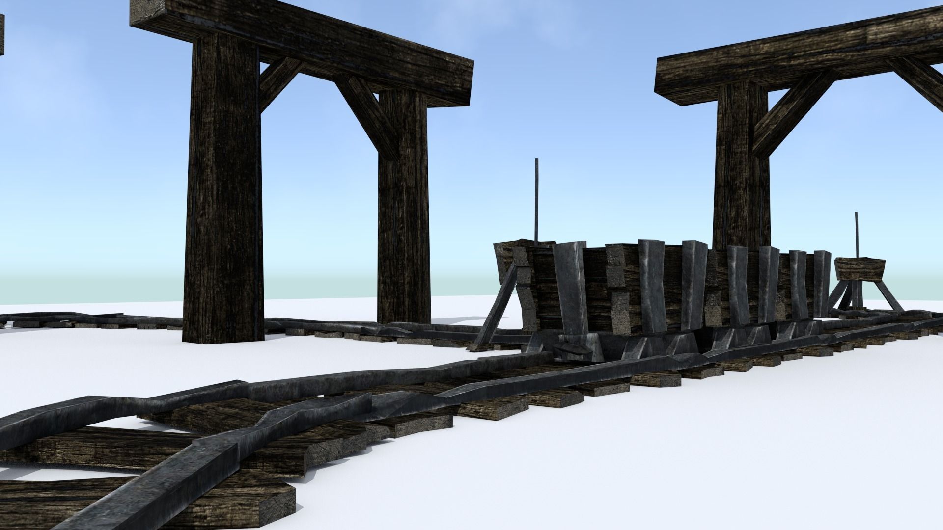 Medieval Mine Cart Tracks - Modular Low-poly 3D model_2
