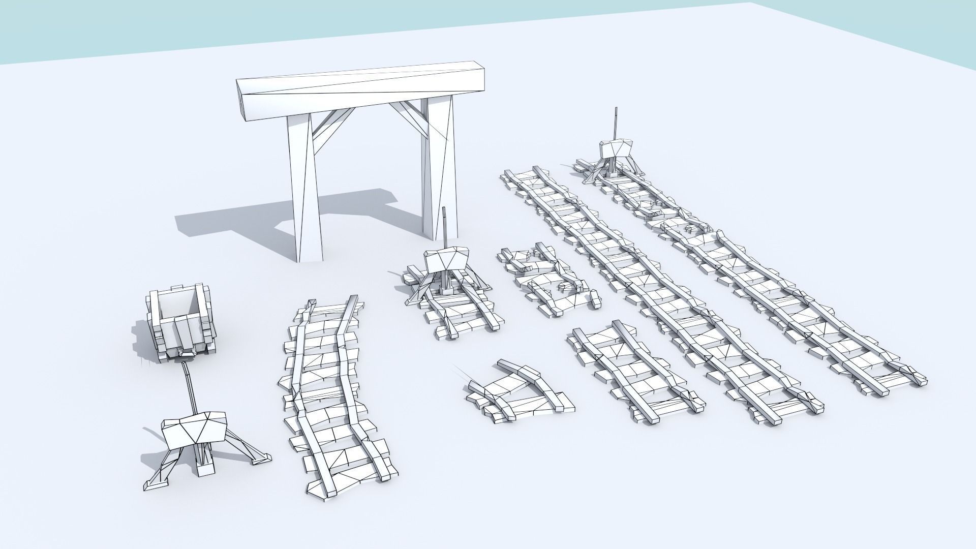 Medieval Mine Cart Tracks - Modular Low-poly 3D model_4