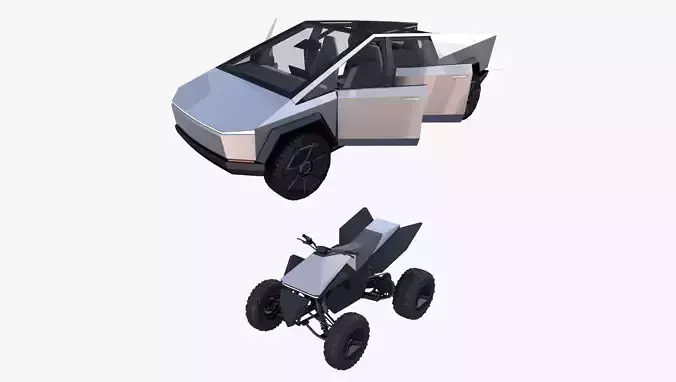 Tesla Cybertruck and Cyberquad Pack with interior