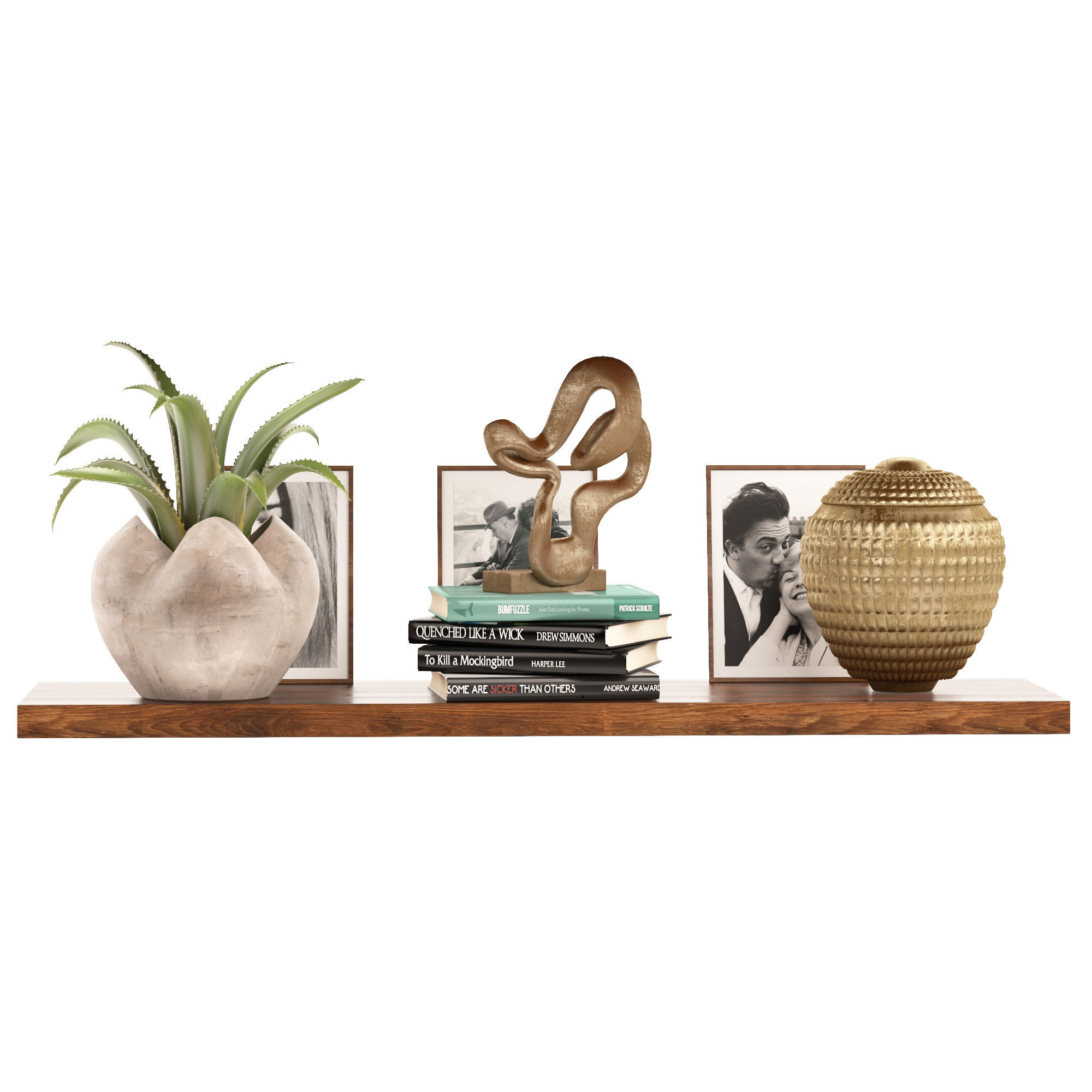 Shelf decor and accessories books and vases 3D model_6