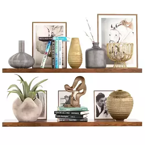 Shelf decor and accessories books and vases
