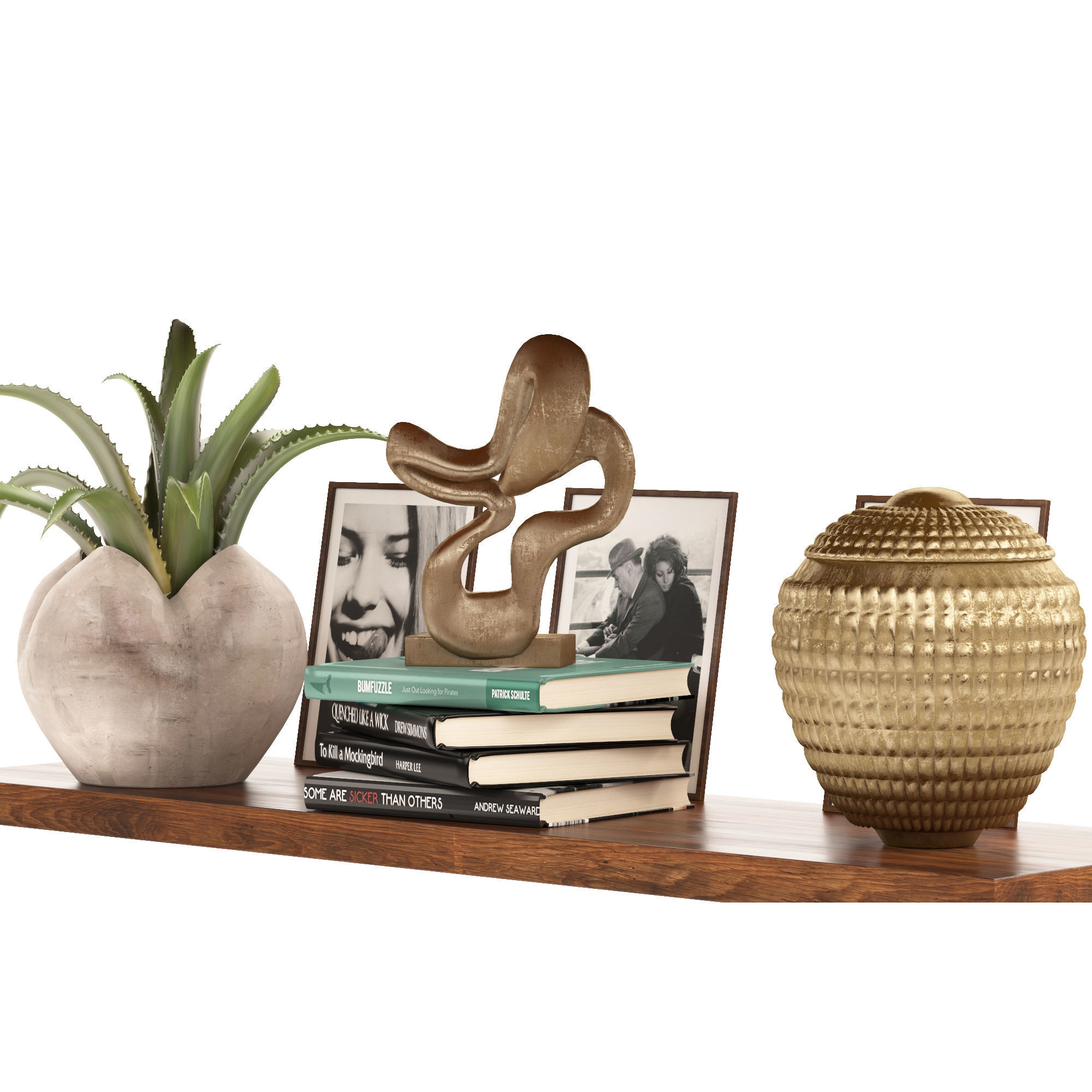 Shelf decor and accessories books and vases 3D model_4