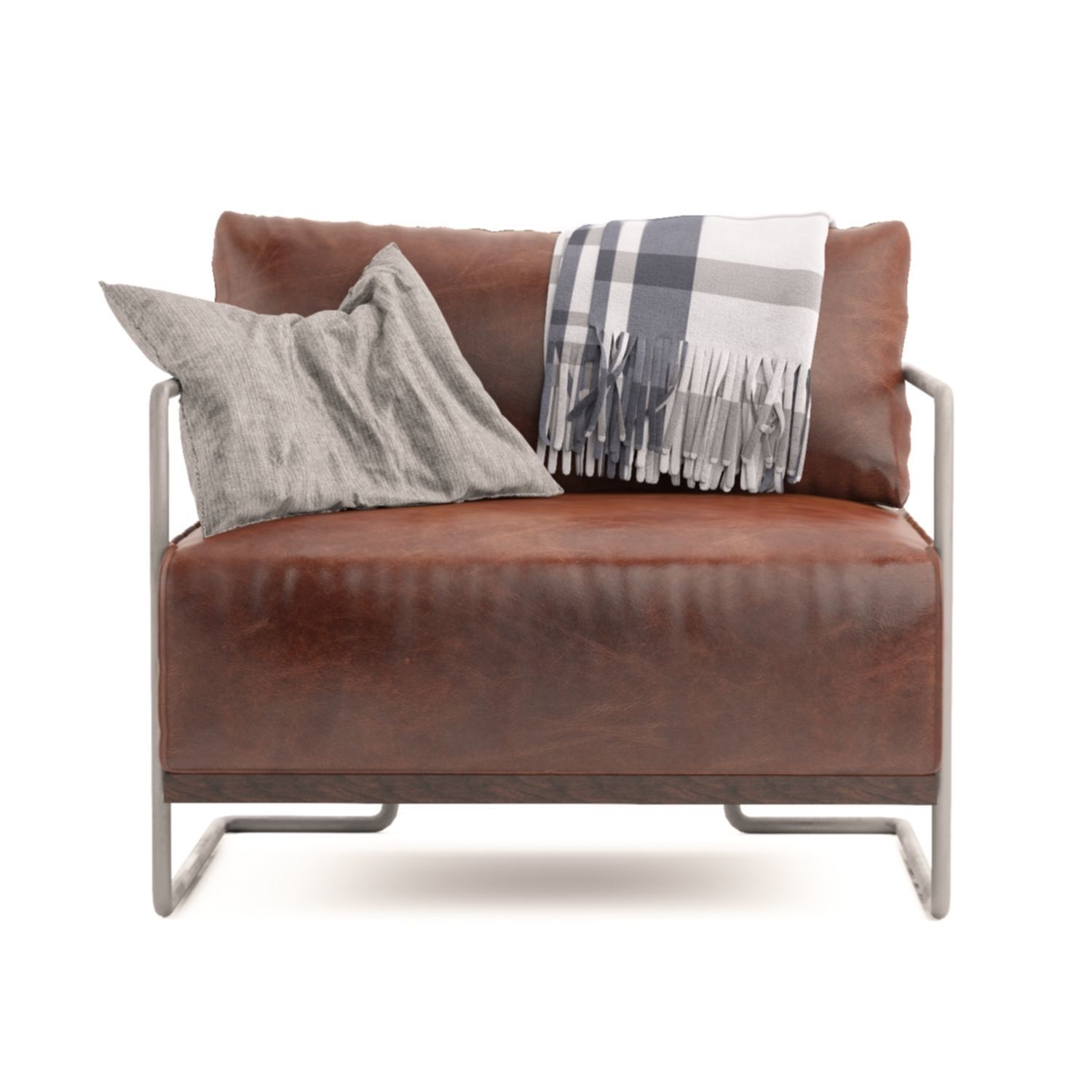 Cubist Leather armchair with throw blanket 3D model_2