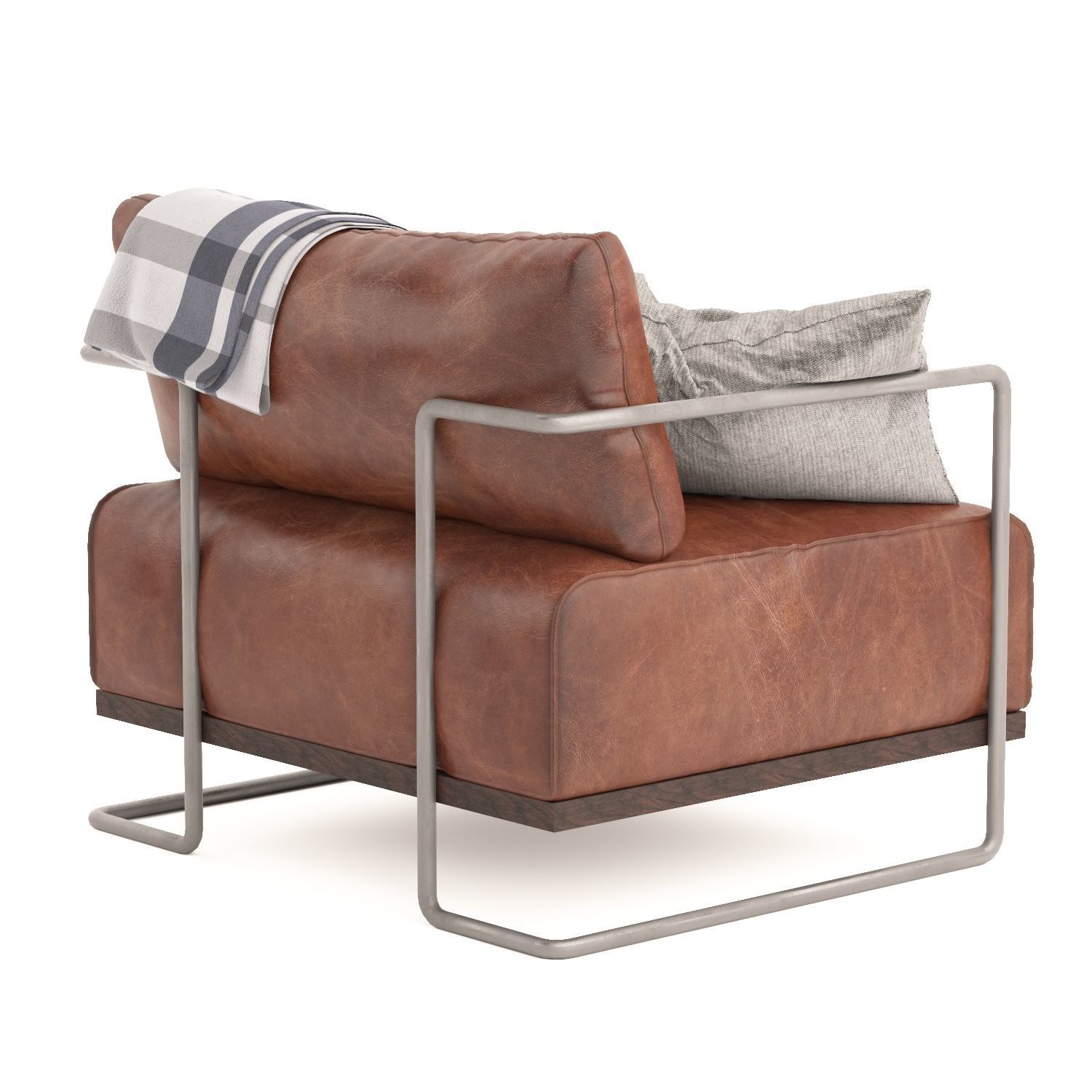 Cubist Leather armchair with throw blanket 3D model_6
