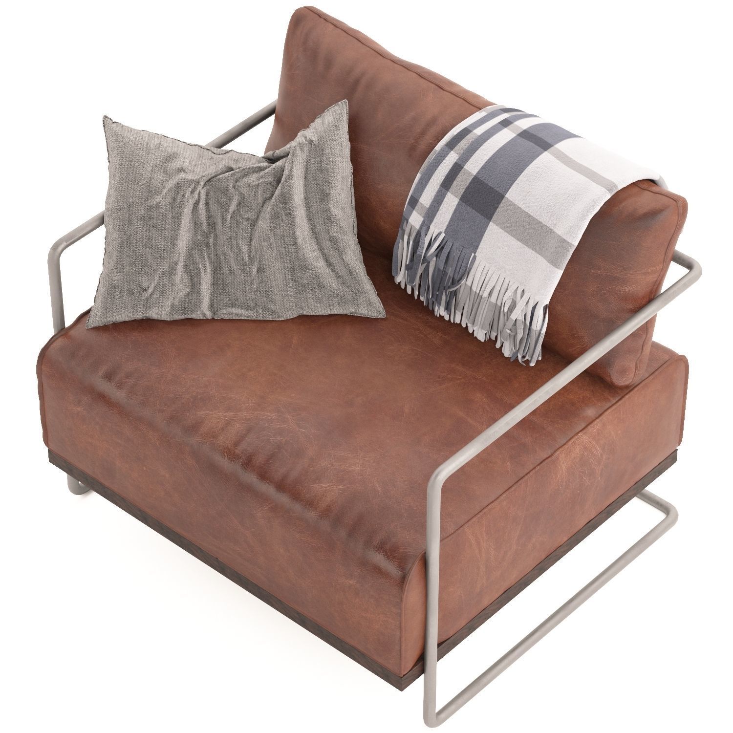 Cubist Leather armchair with throw blanket 3D model_4