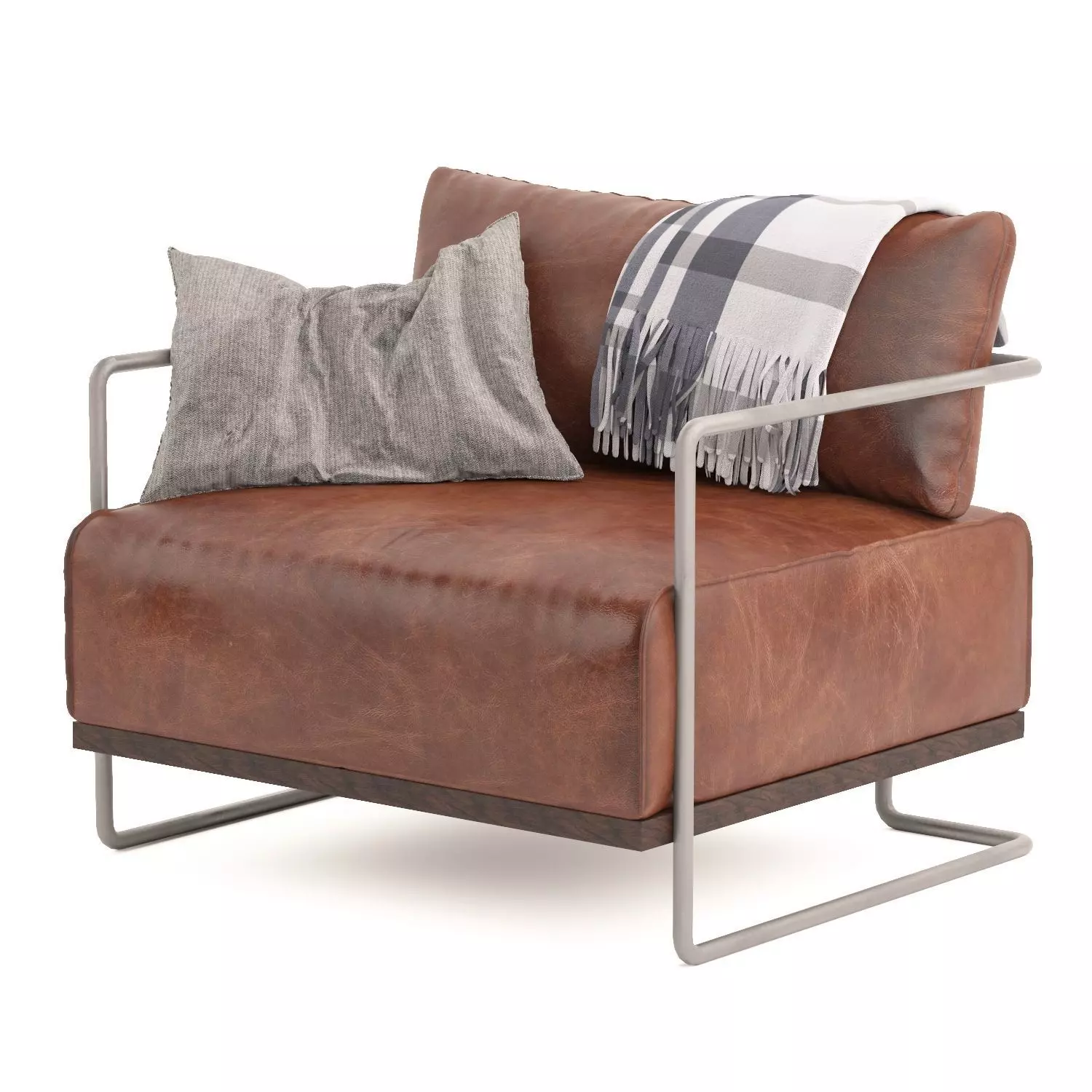 Cubist Leather armchair with throw blanket 3D model_0