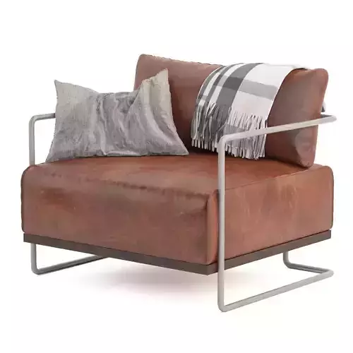 Cubist Leather armchair with throw blanket 3D model
