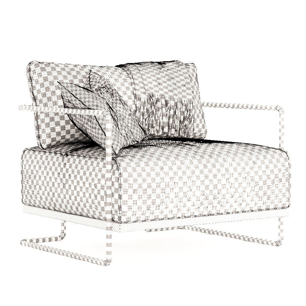 Cubist Leather armchair with throw blanket 3D model_5